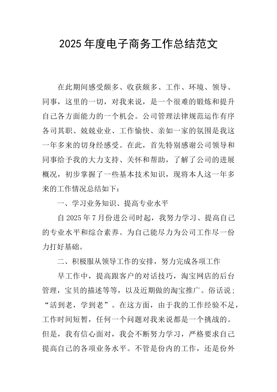 2025年度电子商务工作总结范文_第1页