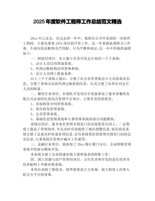 2025年度软件工程师工作总结范文精选