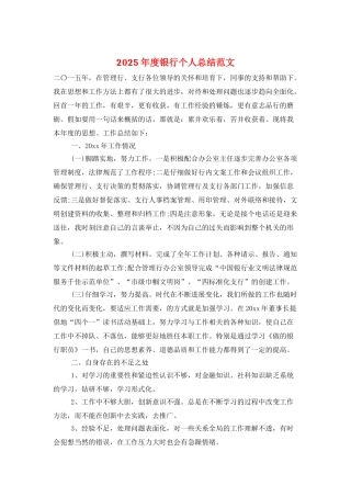 2025年度银行个人总结范文