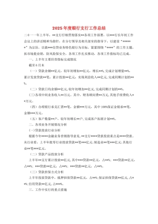 2025年度银行支行工作总结
