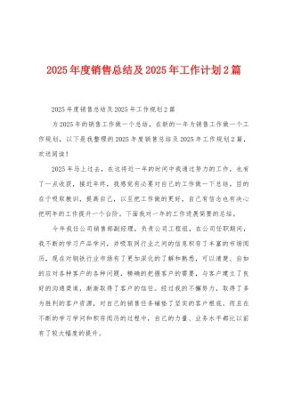 2025年度销售总结及2025年工作计划2篇