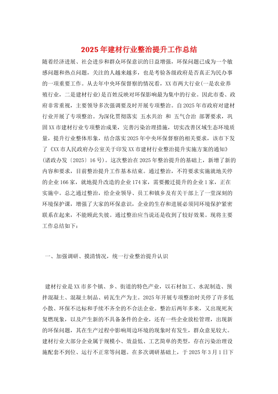 2025年建材行业整治提升工作总结_第1页