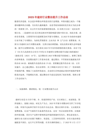2025年建材行业整治提升工作总结