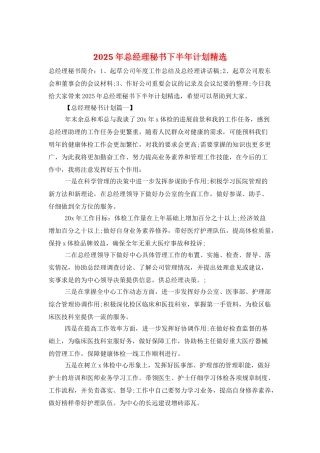 2025年总经理秘书下半年计划精选