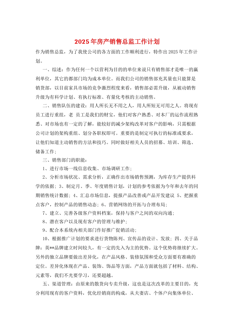 2025年房产销售总监工作计划_第1页