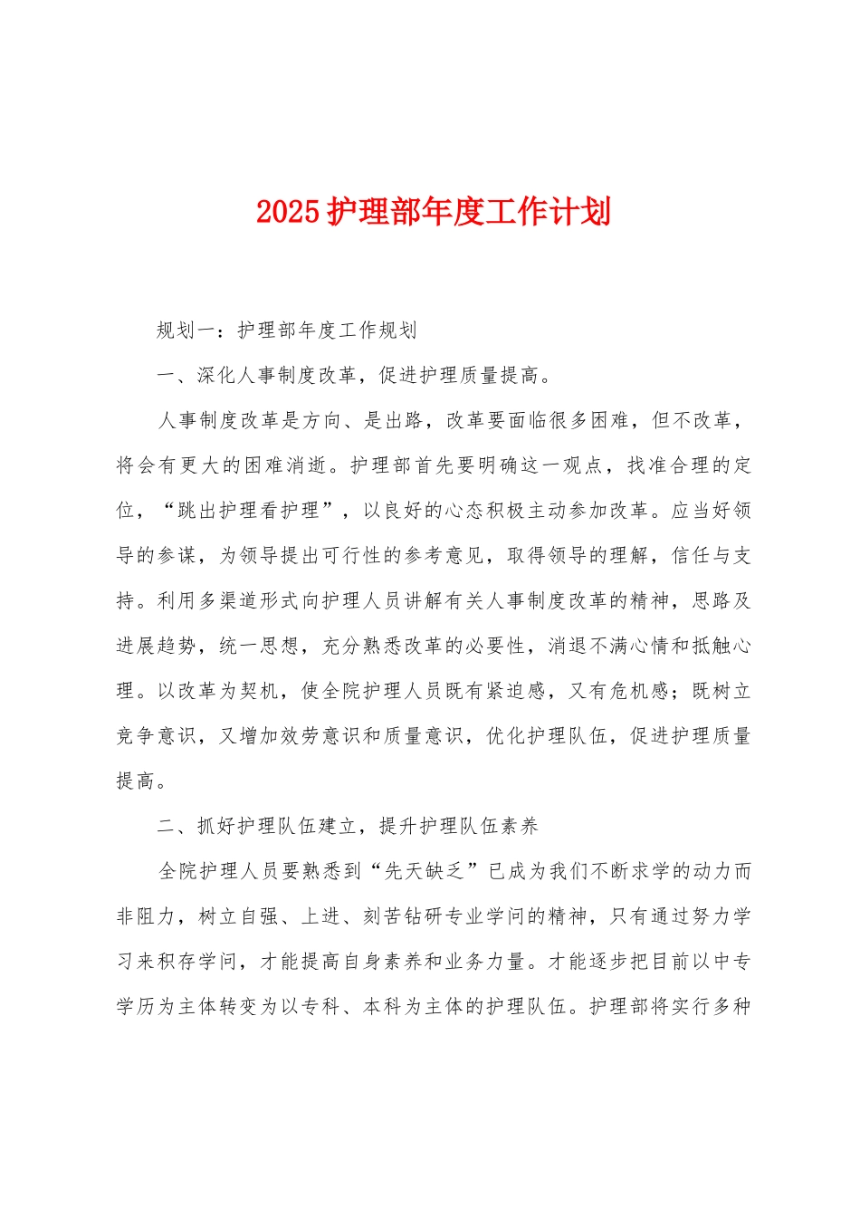 2025年护理部年度工作计划_第1页