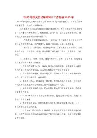 2025年报关员试用期转正工作总结2025字