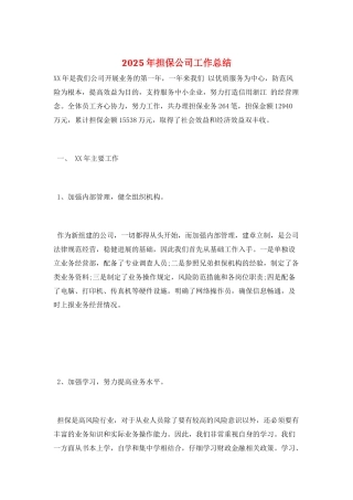 2025年担保公司工作总结
