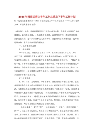 2025年招商运营上半年工作总结及下半年工作计划