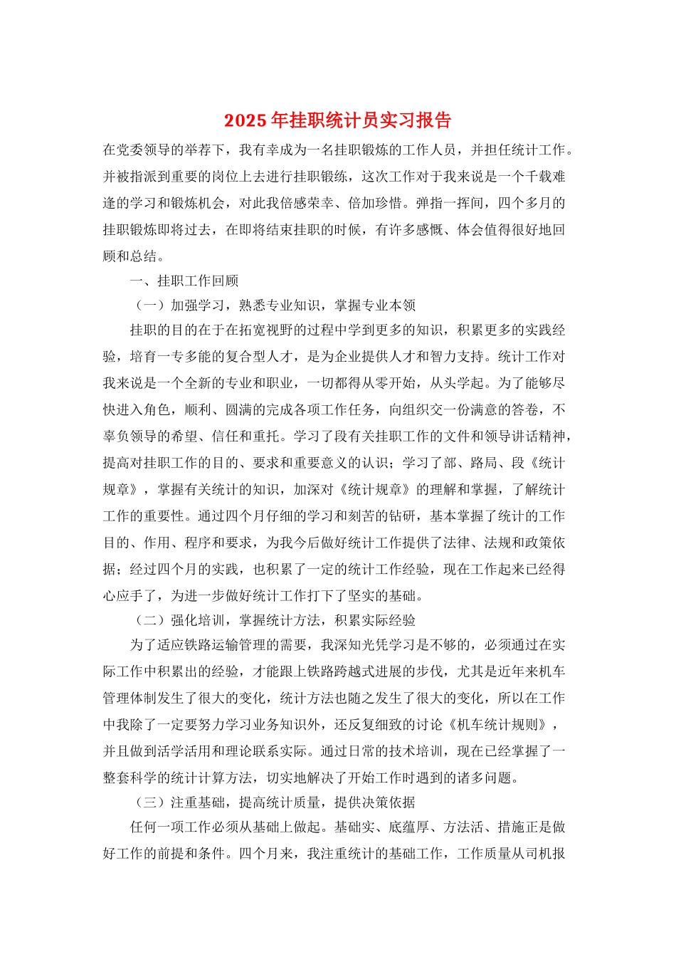 2025年挂职统计员实习报告_第1页
