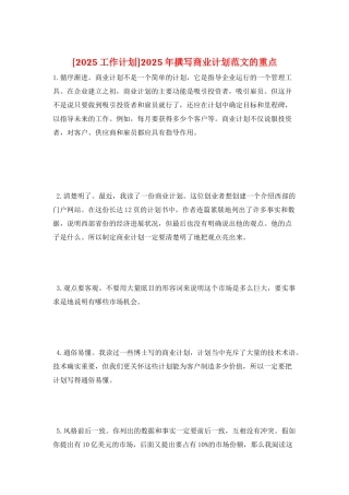 2025年撰写商业计划范文的重点
