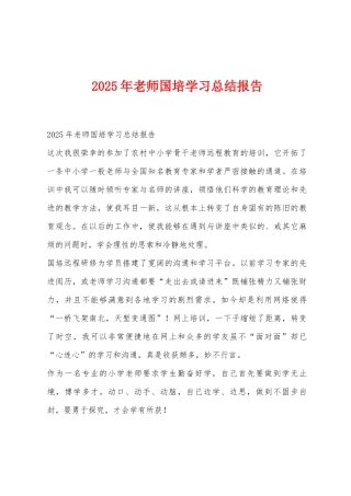 2025年教师国培学习总结报告
