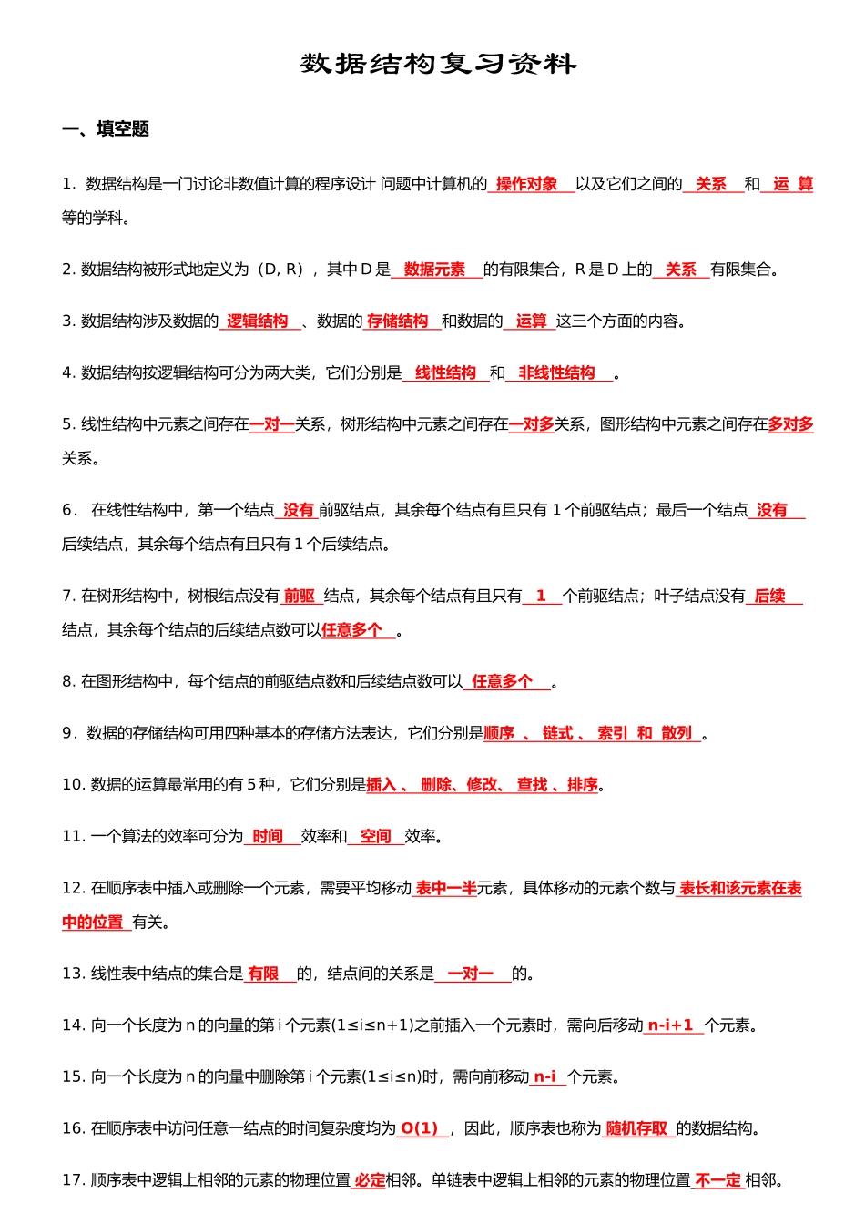 2025年数据结构C语言版知识点复习资料_第1页