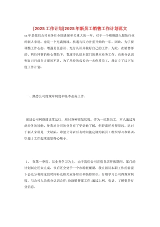 2025年新员工销售工作计划范文