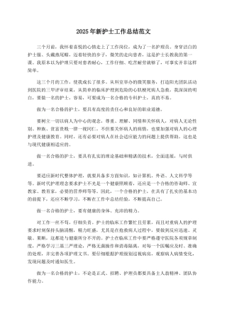 2025年新护士工作总结范文
