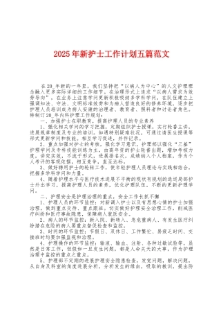 2025年新护士工作计划五篇范文