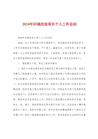 2025年旧城改造项目个人工作总结
