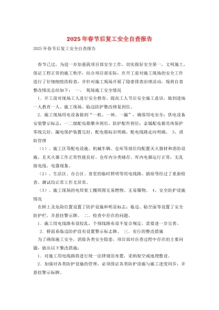 2025年春节后复工安全自查报告