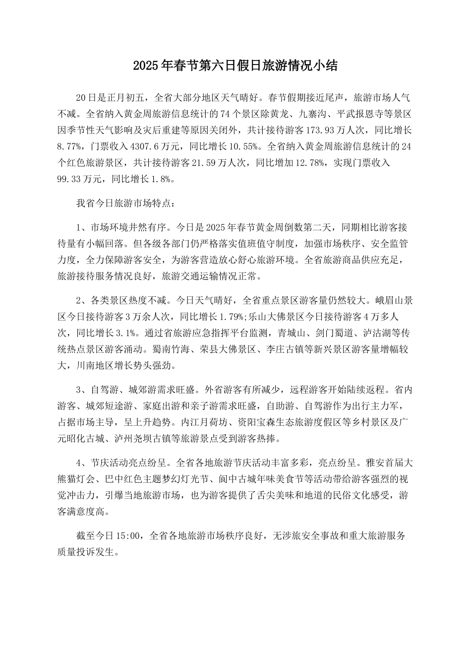 2025年春节第六日假日旅游情况小结_第1页