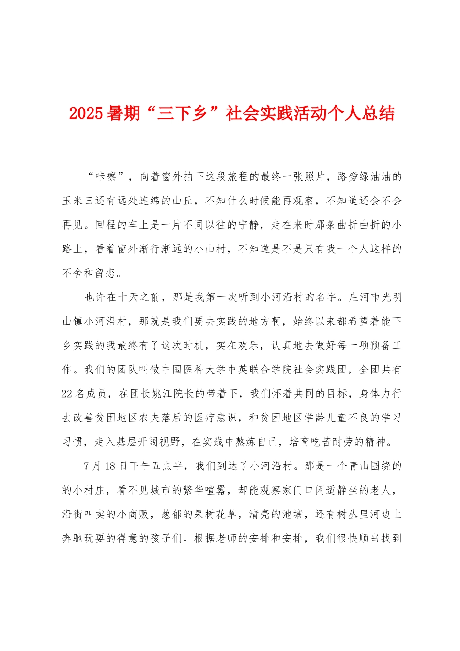 2025年暑期“三下乡”社会实践活动个人总结_第1页