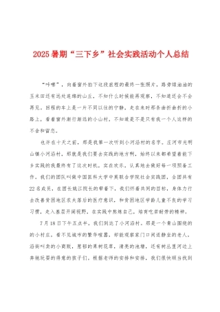 2025年暑期“三下乡”社会实践活动个人总结