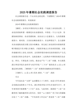 2025年暑期社会实践调查报告（标准版）