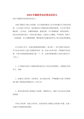 2025年最新劳动纪律总结范文