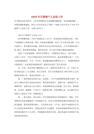2025年月销售个人总结工作