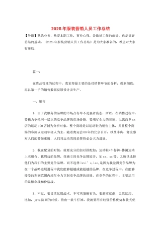 2025年服装营销人员工作总结