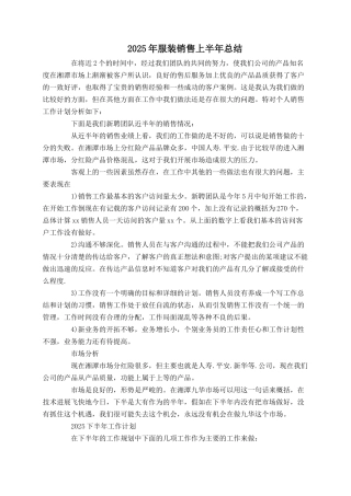 2025年服装销售上半年总结