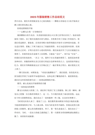 2025年服装销售工作总结范文