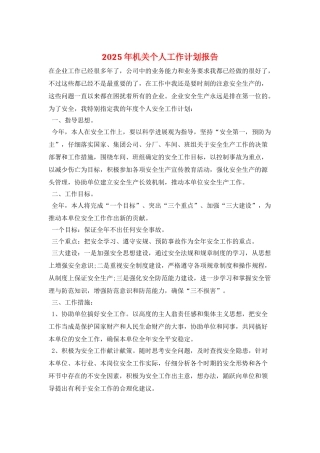 2025年机关个人工作计划报告
