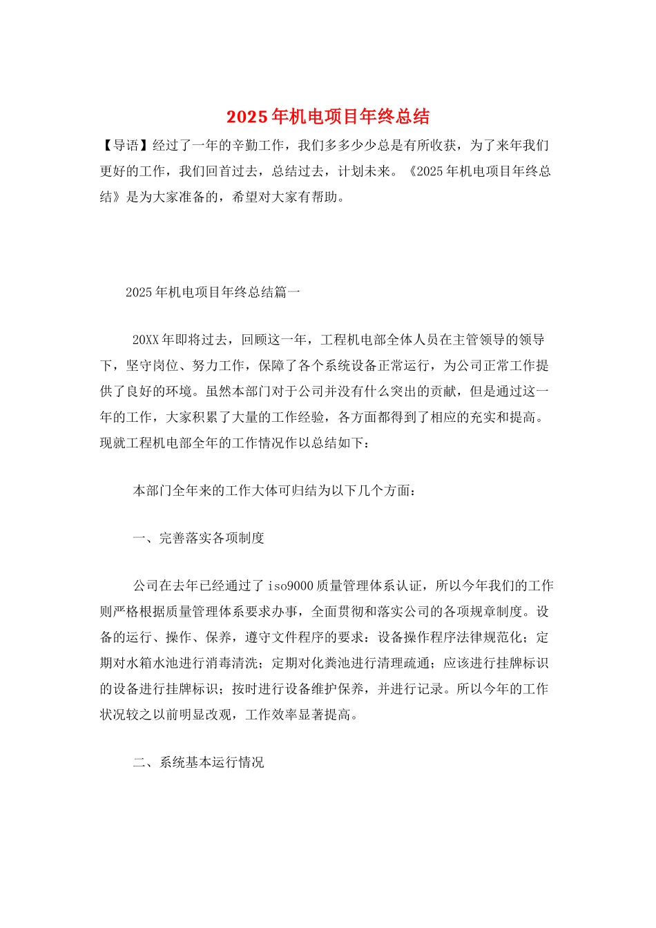 2025年机电项目年终总结_第1页
