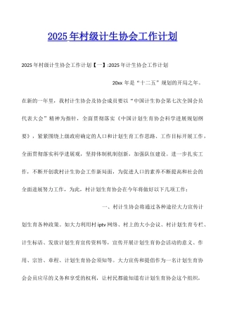 2025年村级计生协会工作计划