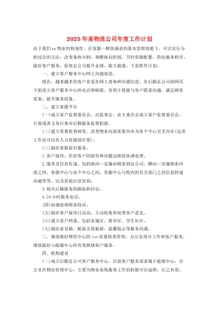 2025年某物流公司年度工作计划