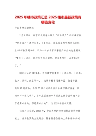 2025年楼市政策汇总-2025楼市最新政策有哪些变化