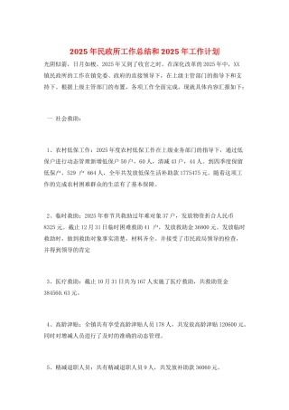 2025年民政所工作总结和2025年工作计划