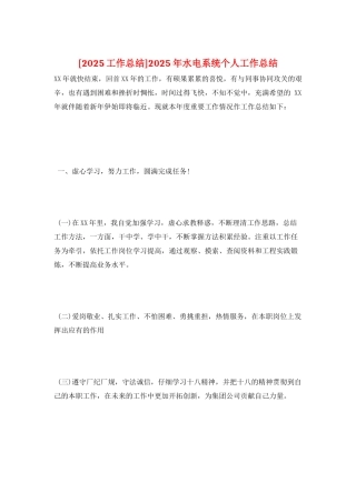2025年水电系统个人工作总结