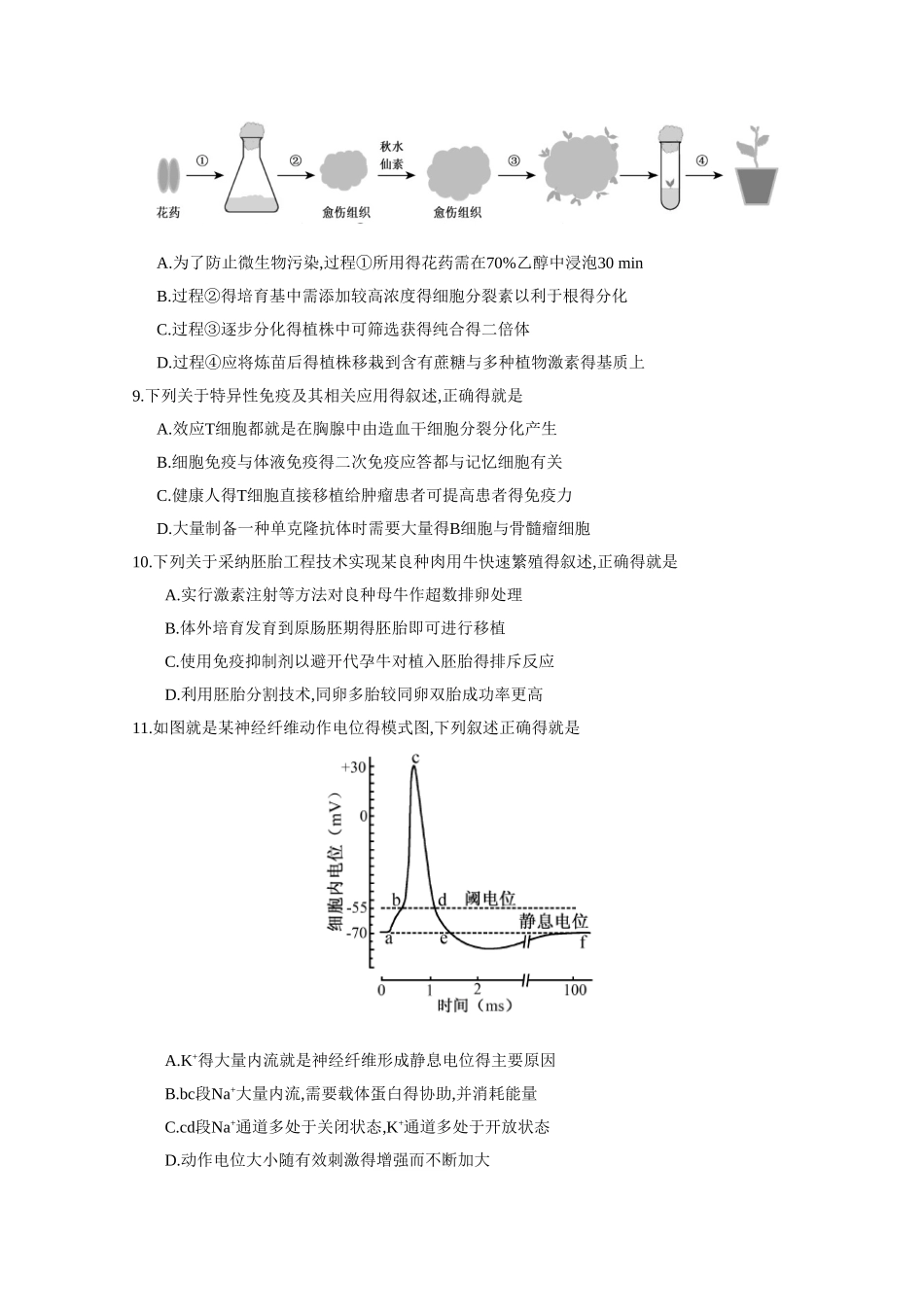 2025年江苏高考生物试题及答案_第3页