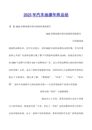 2025年汽车油漆年终总结