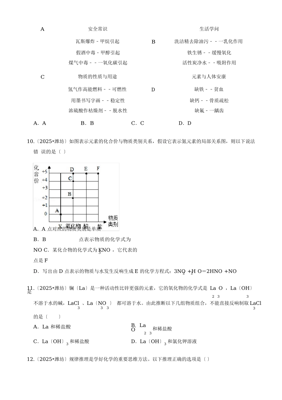2025年潍坊化学中考真题_第3页