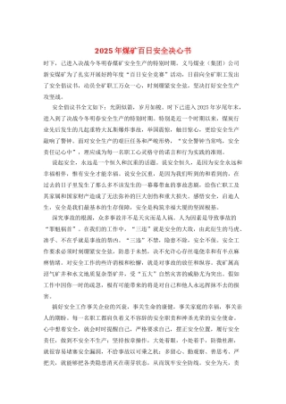2025年煤矿百日安全决心书