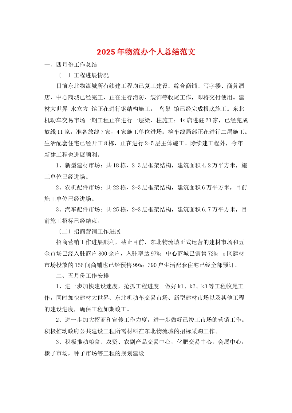 2025年物流办个人总结范文_第1页
