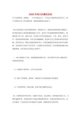 2025年班主任概况总结