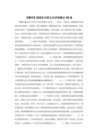 2025年班主任评语集合35条
