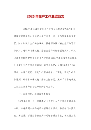 2025年生产工作总结范文