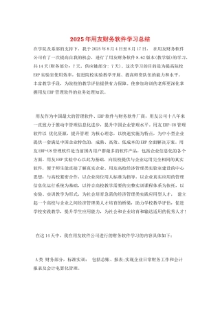 2025年用友财务软件学习总结