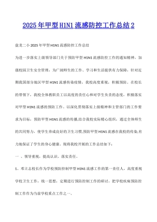 2025年甲型H1N1流感防控工作总结2