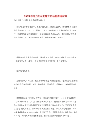 2025年电力公司党建工作经验交流材料