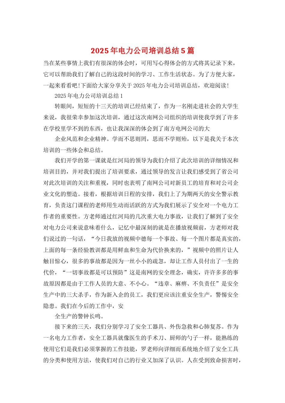 2025年电力公司培训总结5篇_第1页
